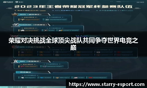 荣耀对决挑战全球顶尖战队共同争夺世界电竞之巅