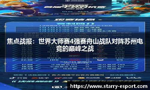 焦点战报：世界大师赛4强赛舟山战队对阵苏州电竞的巅峰之战